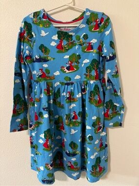 Mini Boden Little Red Riding Hood Long Sleeve Dress Blue Cotton Jersey 7-8 Year